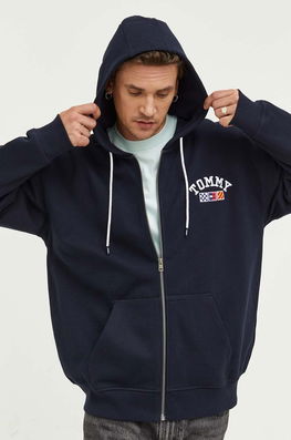 Tommy Jeans Bluza Barbati, Culoarea Albastru Marin, Cu Glugă, Cu Imprimeu Bărbaţi Bleumarin