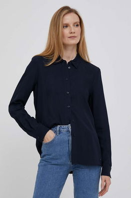 Tommy Hilfiger Camasa Femei, Culoarea Albastru Marin, Cu Guler Clasic, Regular Dama Bleumarin, Vascoza, Casual