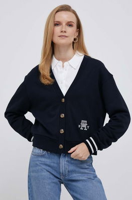 Tommy Hilfiger Cardigan Din Bumbac Culoarea Albastru Marin, Light Dama Bleumarin, Model Imprimeu