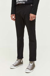 Tommy Jeans Pantaloni Barbati, Culoarea Negru, Cu Fason Chinos Bărbaţi, Panza