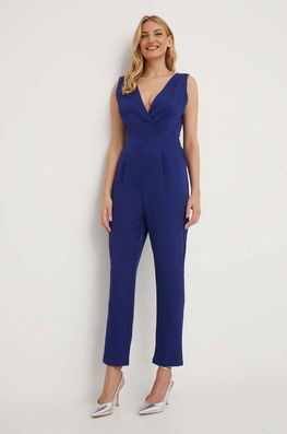 Answear Lab Salopeta Culoarea Albastru Marin, Cu Decolteu In V Dama Bleumarin, Panza, Cocktail