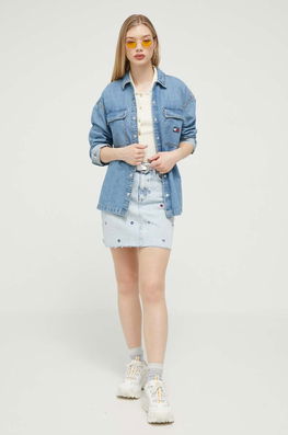 Tommy Jeans Camasa Jeans Femei, Cu Guler Clasic, Relaxed Dama Albastru, Bumbac, Casual