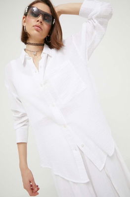 Abercrombie & Fitch Camasa Din Bumbac Femei, Culoarea Alb, Cu Guler Clasic, Relaxed Dama, Casual