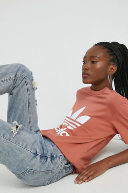 Adidas Originals Tricou Femei, Culoarea Portocaliu Dama, Cu Elastan, Model Print