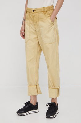 Star Raw Pantaloni De Bumbac Femei, Culoarea Bej, Drept, High Waist G-Star Raw Dama