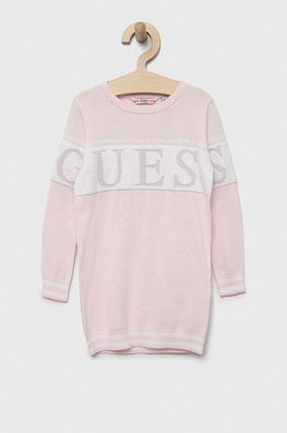 Guess Rochie Fete Culoarea Roz, Mini, Drept Copii, Tricotaj, Model Print