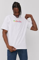 Levi's Tricou Bărbați, Culoarea Alb, Cu Imprimeu Bărbaţi, Bumbac, Model Print