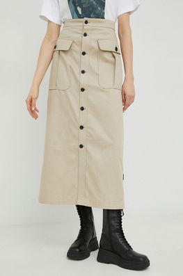 Star Raw Fusta Din Bumbac Culoarea Bej, Maxi, Evazati G-Star Raw Dama, Casual