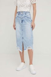 Answear Lab Fusta Jeans Midi, Drept Dama Albastru, Bumbac, Casual