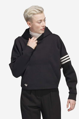 Adidas Originals Bluza Adicolor Neuclassics Hoodie Femei, Culoarea Negru, Cu Glugă, Cu Imprimeu Dama