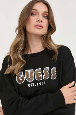 Guess Bluza Femei, Culoarea Negru, Cu Imprimeu Dama