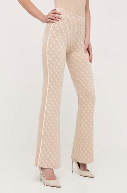 Guess Pantaloni Femei, Culoarea Bej, Evazati, High Waist Dama, Tricotaj