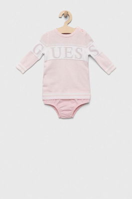Guess Rochie Bebe Culoarea Roz, Mini, Drept Copii, Tricotaj, Model Print