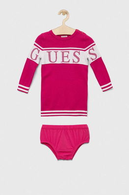 Guess Rochie Bebe Culoarea Roz, Mini, Drept Copii, Tricotaj, Model Print