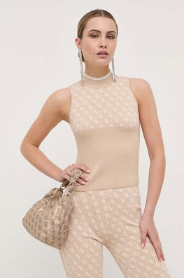Guess Top Femei, Culoarea Bej, Cu Turtleneck Dama, Cu Elastan