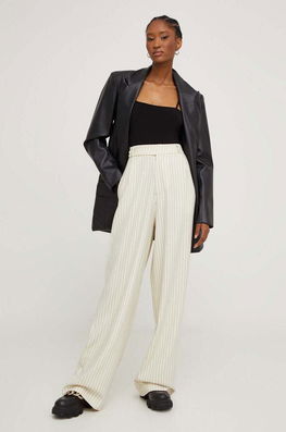 Answear Lab Pantaloni Femei, Culoarea Bej, Lat, High Waist Dama, Panza
