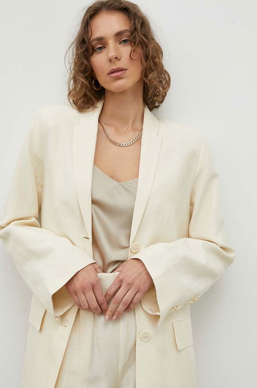 By Malene Birger Blazer Din Amestec De In Porter Culoarea Bej, Un Singur Rand De Nasturi, Neted Dama, Panza
