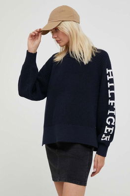 Tommy Hilfiger Pulover De Bumbac Culoarea Albastru Marin, Călduros Dama Bleumarin
