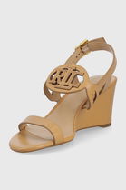 Lauren Ralph Lauren Sandale De Piele Amilea Femei, Culoarea Bej, Toc Pana Dama, Toc Coturn