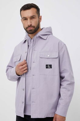 Calvin Klein Jeans Camasa Din Bumbac Barbati, Culoarea Violet, Cu Guler Clasic, Relaxed Bărbaţi, Casual