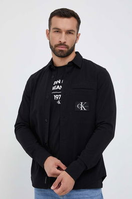 Calvin Klein Jeans Camasa Din Bumbac Barbati, Culoarea Negru, Cu Guler Clasic, Regular Bărbaţi, Casual