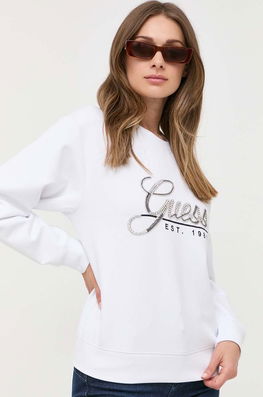 Guess Bluza Femei, Culoarea Alb, Cu Imprimeu Dama