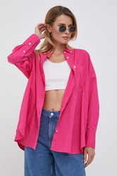 Tommy Hilfiger Camasa Din Bumbac Femei, Culoarea Roz, Cu Guler Clasic, Relaxed Dama, Casual