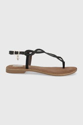Mexx Sandale De Piele Sandal Jolene Femei, Culoarea Negru Dama, Toc Plat