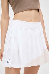 Adidas Performance Fustă Sport Clubhouse Culoarea Alb, Mini, Evazati Dama, Panza, Casual