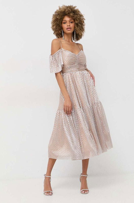 Nissa Rochie Culoarea Argintiu, Midi, Evazati Dama, Panza, Cocktail