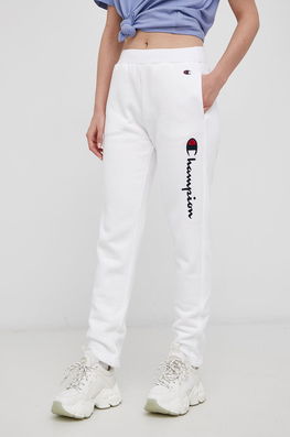 Champion Pantaloni 114471 Femei, Culoarea Alb, Cu Imprimeu Dama, Tricotaj