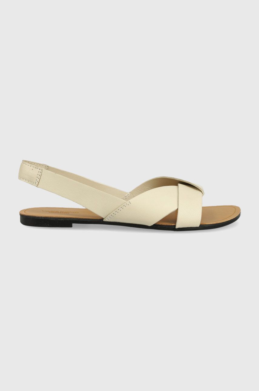 Vagabond Sandale De Piele Tia Femei, Culoarea Bej Dama, Toc Plat