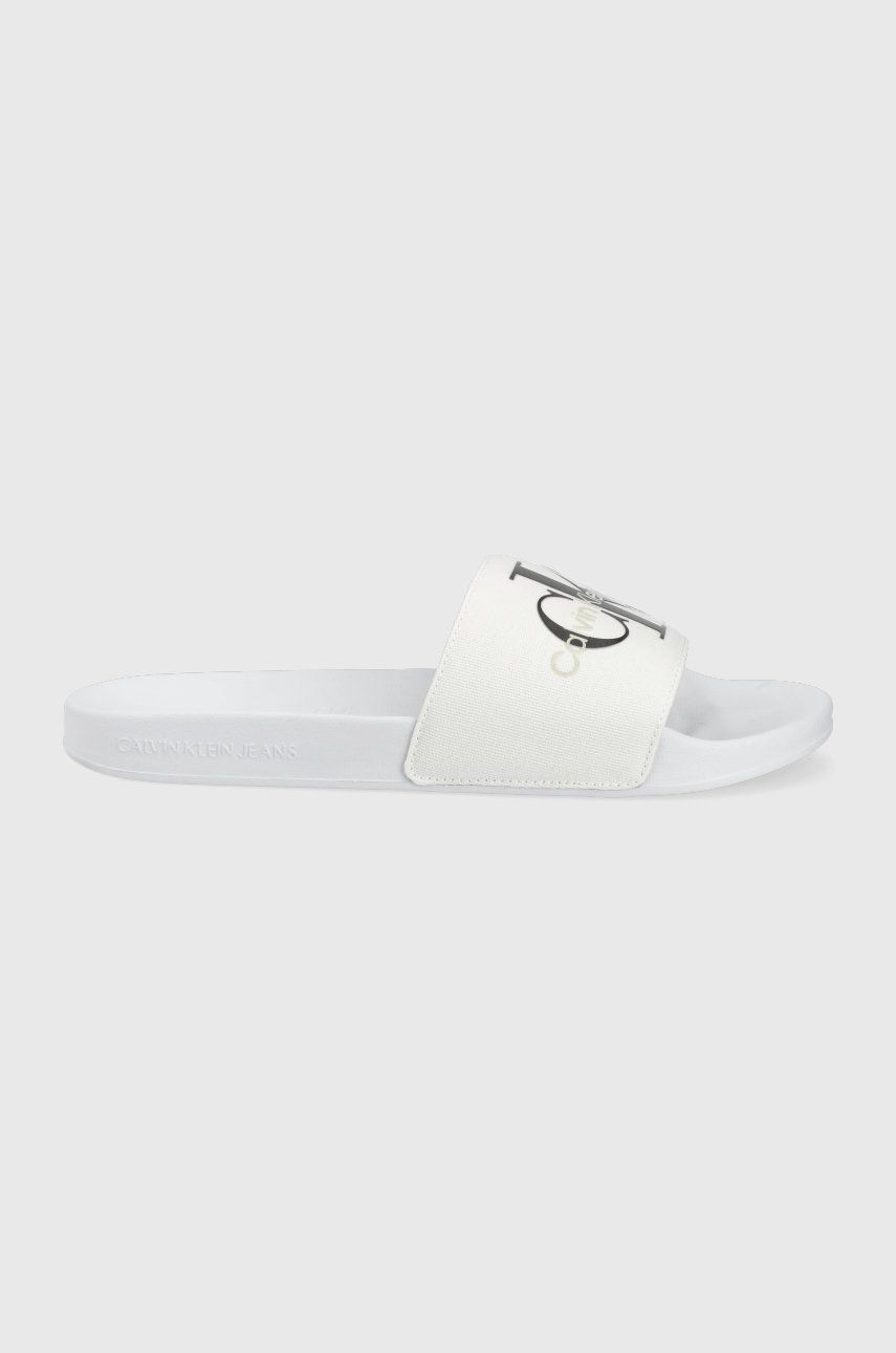 Calvin Klein Jeans Papuci Barbati, Culoarea Alb Bărbaţi, Textil