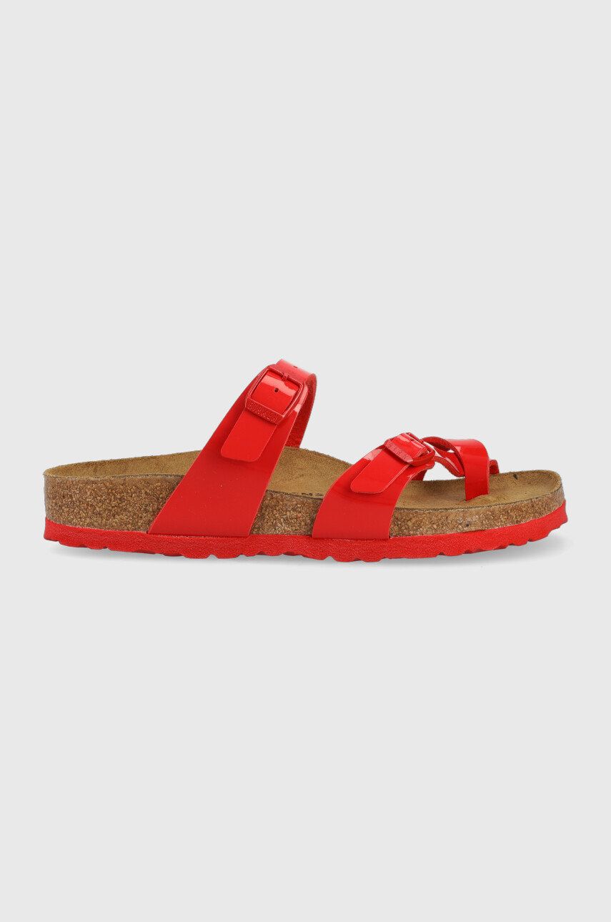 Birkenstock Papuci Mayari Femei, Culoarea Rosu Dama, Imitatie De Piele Lacuita, Toc Plat