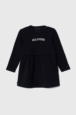 Tommy Hilfiger Rochie Fete Culoarea Albastru Marin, Mini, Evazati Copii Bleumarin, Tricotaj, Model Imprimeu