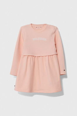 Tommy Hilfiger Rochie Fete Culoarea Roz, Mini, Evazati Copii, Tricotaj, Model Imprimeu
