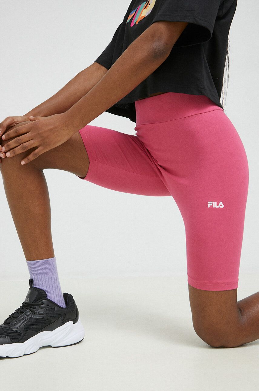 Fila Pantaloni Scurti Femei, Culoarea Roz, Neted, High Waist Dama, Tricotaj