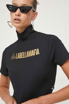 LaBellaMafia Tricou Femei, Culoarea Negru, Cu Turtleneck Dama, Cu Elastan, Model Print