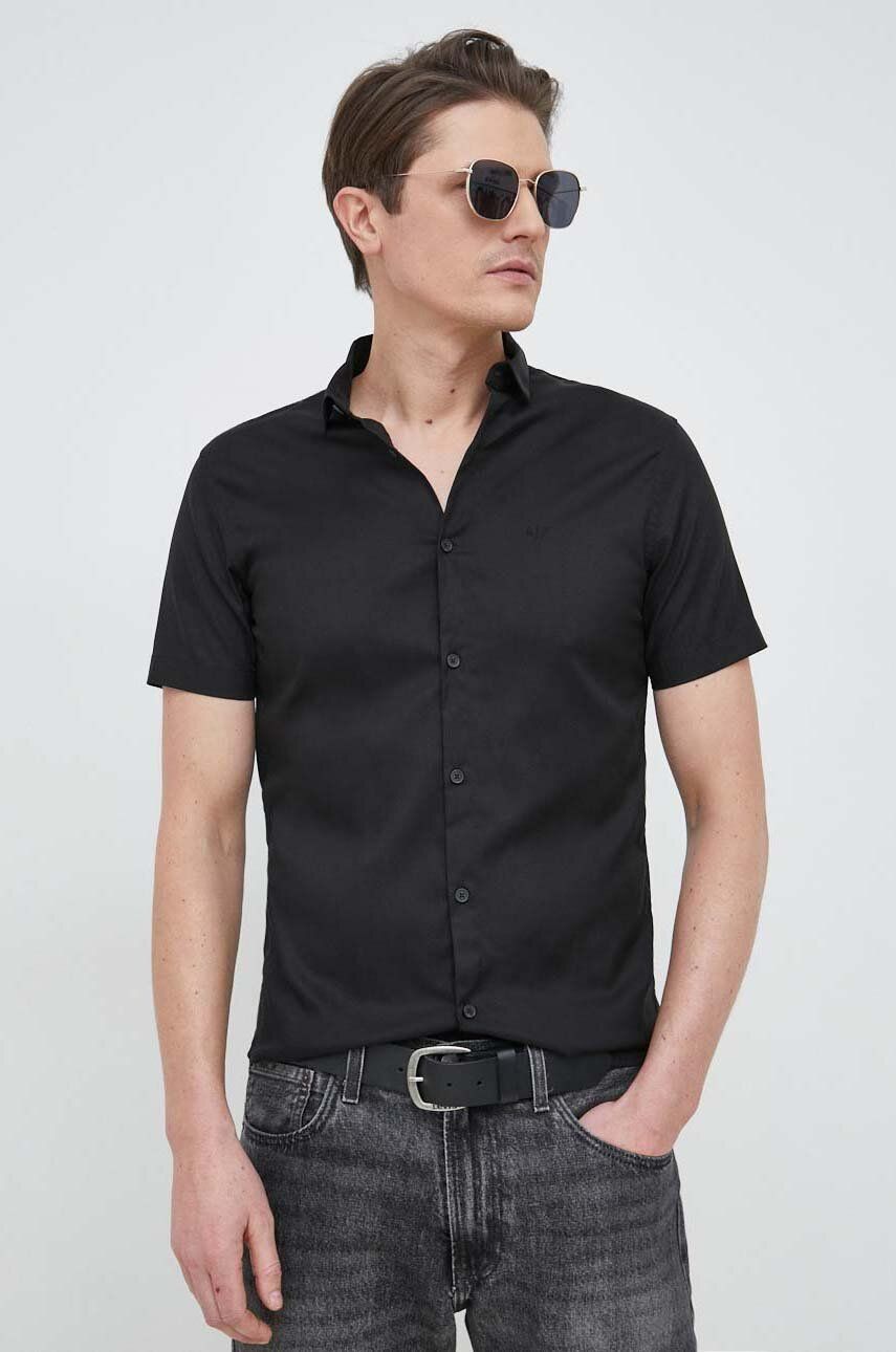 Armani Exchange Camasa Barbati, Culoarea Negru, Cu Guler Clasic, Regular Bărbaţi, Elegant