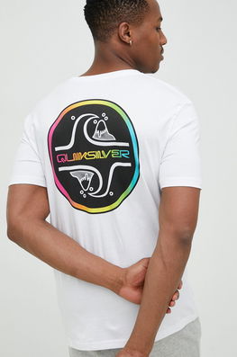 Quiksilver Tricou Din Bumbac Culoarea Alb, Cu Imprimeu Bărbaţi, Model Print