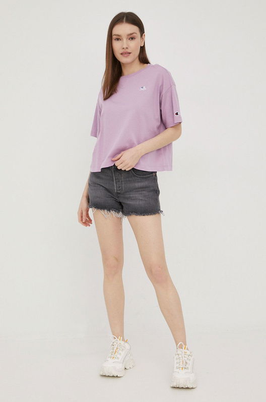Champion Tricou Din Bumbac 114930 Culoarea Violet Dama, Model Imprimeu
