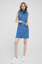 Pepe Jeans Rochie Jeans Jessi Culoarea Albastru Marin, Mini, Drept Dama Bleumarin, Bumbac, Casual