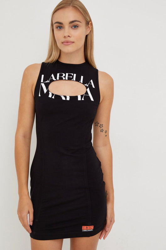 LaBellaMafia Rochie Culoarea Negru, Mini, Mulata Dama, Tricotaj, Casual, Model Print