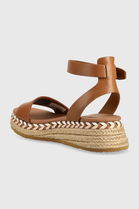 Tommy Hilfiger Sandale De Piele LOW WEDGE SANDAL Femei, Culoarea Maro, Cu Platforma