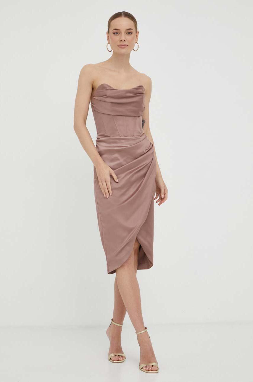 Bardot Rochie Culoarea Maro, Mini, Mulata