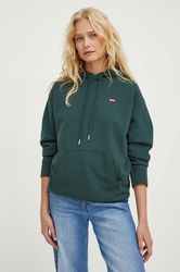 Levi's Hanorac De Bumbac Femei, Culoarea Verde, Cu Glugă, Neted