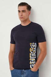 Guess Tricou Barbati, Culoarea Albastru Marin, Cu Imprimeu Bleumarin