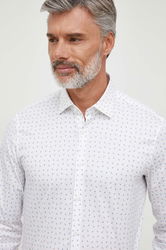 Calvin Klein Camasa Barbati, Culoarea Alb, Cu Guler Clasic, Slim