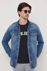 Pepe Jeans Camasa Jeans Dave Liberty Barbati, Culoarea Albastru Marin, Cu Guler Clasic, Regular Bleumarin