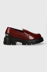 Love Moschino Mocasini De Piele WTASSEL50 Femei, Culoarea Bordo, Cu Platforma, JA10045G0HIB0550 Burgundia